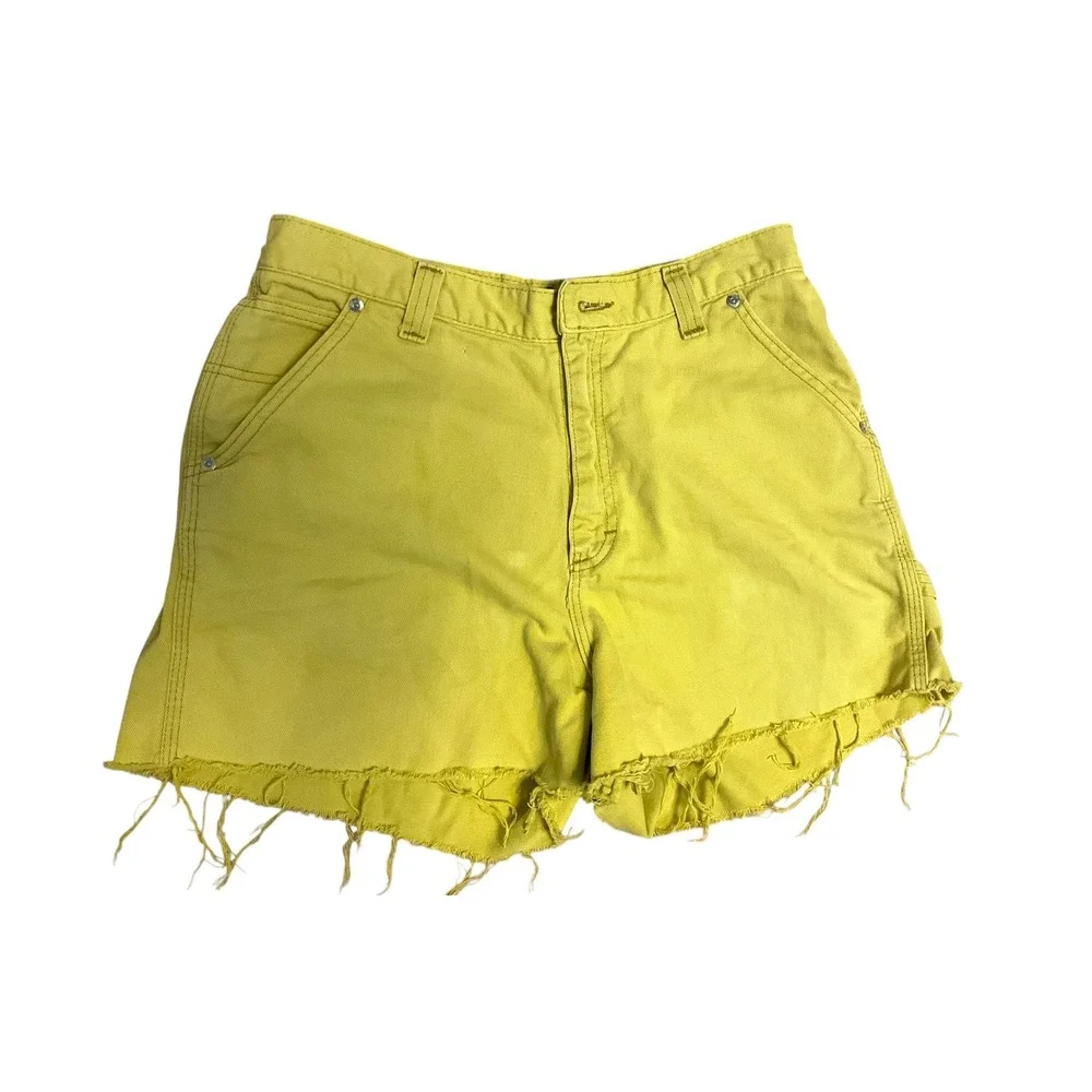 Lee Riveted Dungarees Vintage 90s Carpenter Shorts Mustard‎ Yellow High Rise 12